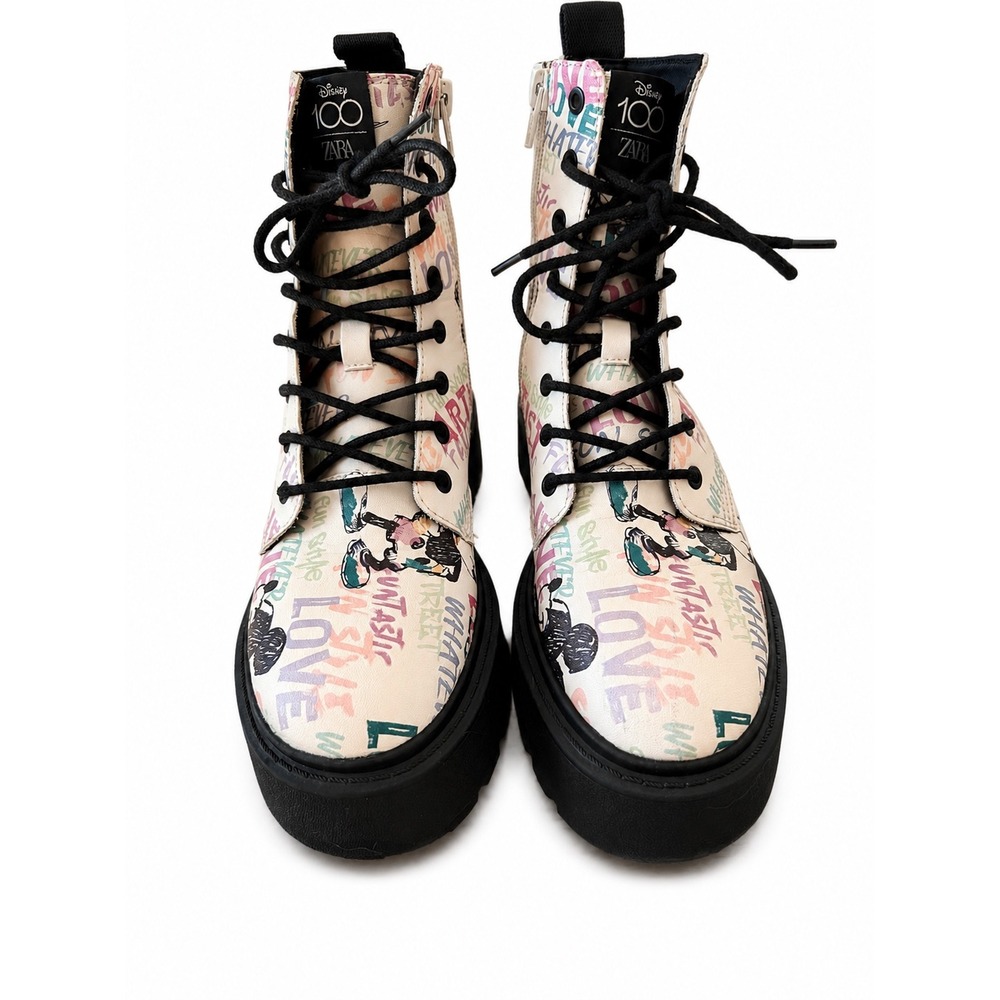 Zara x Disney 100th Anniversary Mickey Mouse Combat Boots Women SZ 6 Girl SZ 4